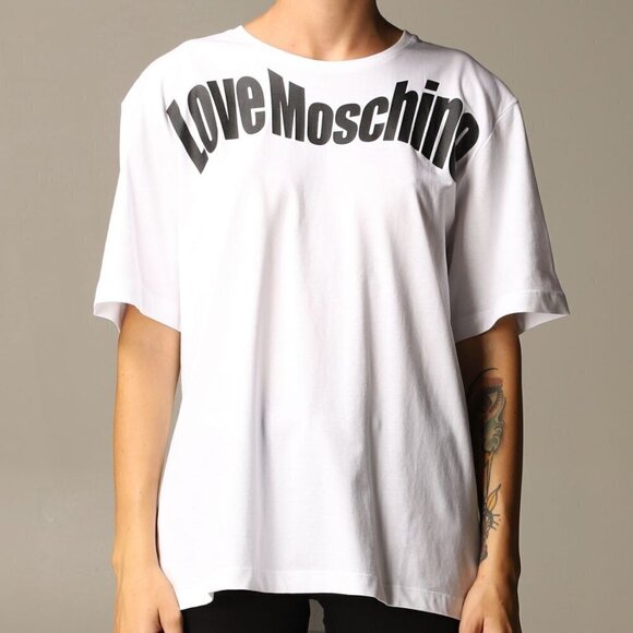 New Love Moschino Wavey Logo Women's Oversized T-Shirt NWT Size 48 IT/12 US/XL - Picture 1 of 11